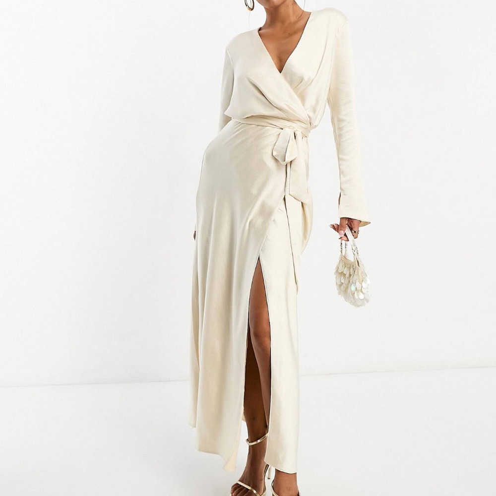 ASOS satin long sleeve wrap dress mid maxi dress